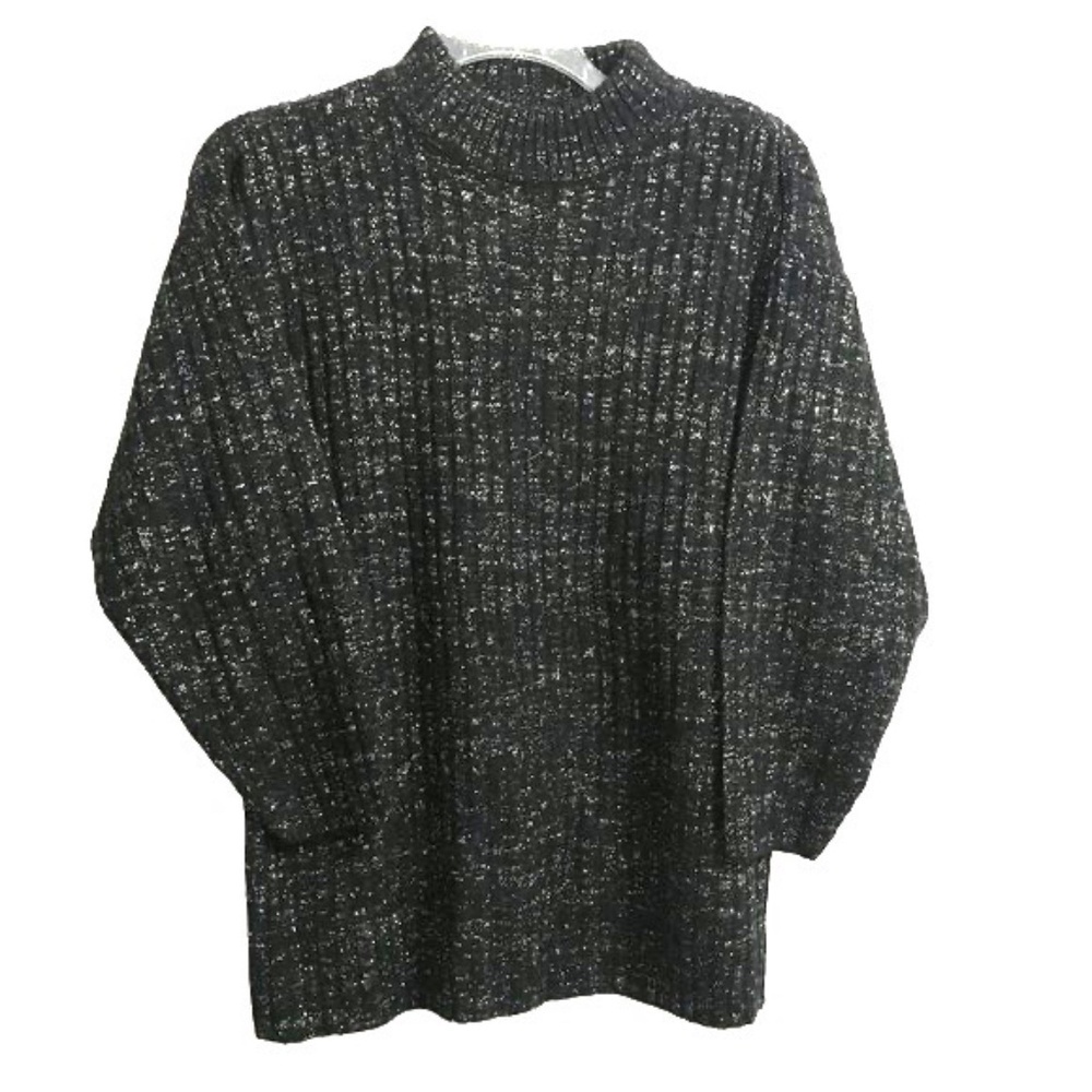 OHI Black Metallic Mock Neck Acrylic Sweater L